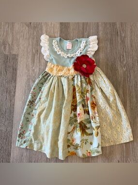 Giggle Moon Floral Patchwork Flutter Sleeve Twirl Dress - Toddler Size 4